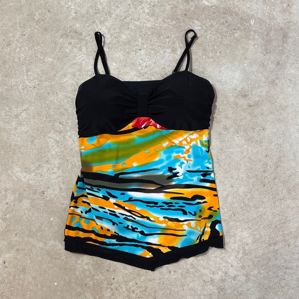 Frank Lyman Tank Top Women’s Size 12 Black Blue Yellow Spaghetti Straps Pullover